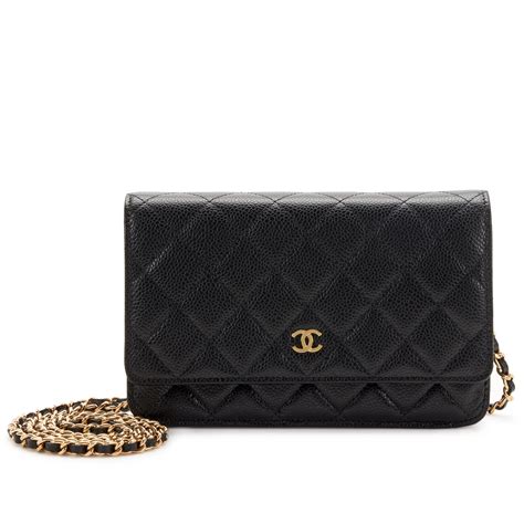 Chanel Black Quilted Caviar Wallet On Chain Gold Hardware, 